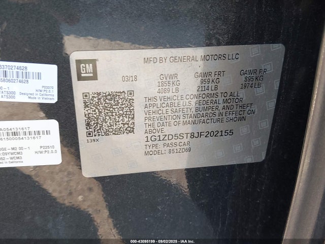 1G1ZD5ST8JF202155 Chevrolet lfv - direct injection, variable valve timing, gen 1