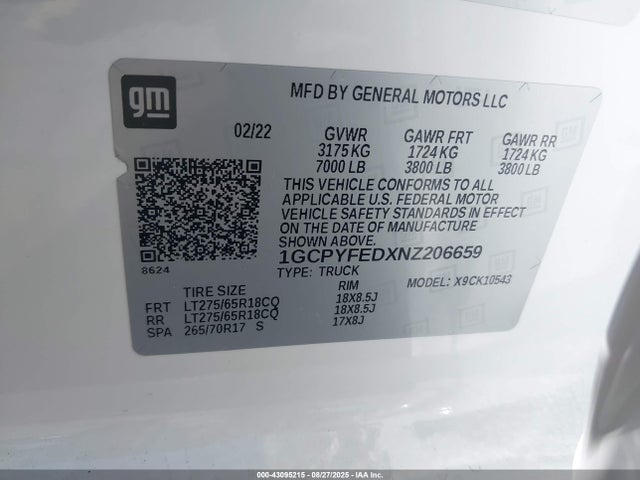 1GCPYFEDXNZ206659 Chevrolet l84