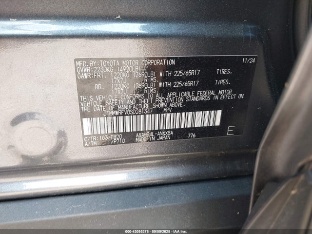 JTMMWRFV0SD281347 Toyota a25a-fxs