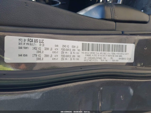 Продаж на аукціоні авто 2018 Dodge Durango Sxt Rwd, vin: 1C4RDHAG5JC474063, номер лоту: 43095292