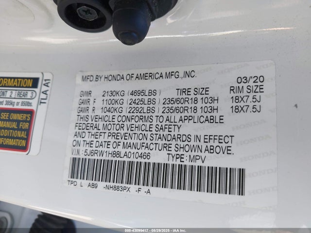 5J6RW1H88LA010466 Honda l15be