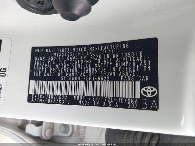 5YFBURHE7EP146622 Toyota 2zr-fe
