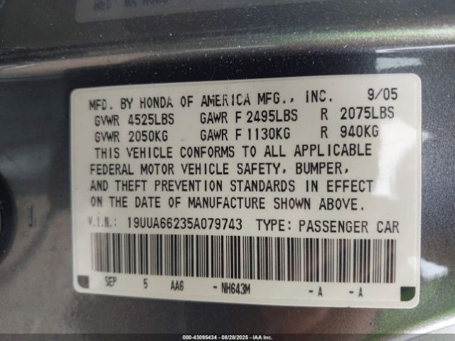 2005 ACURA TL 19UUA66235A079743 Photo 8