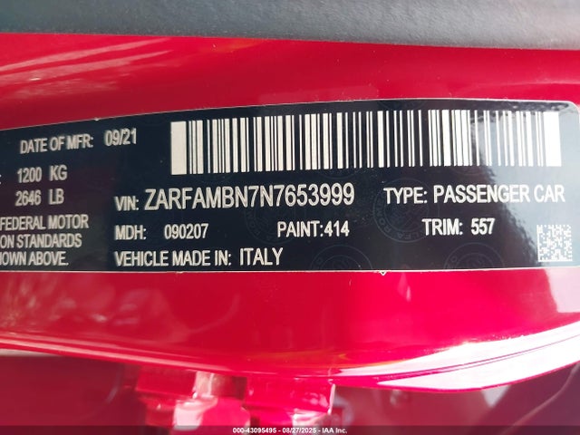 ZARFAMBN7N7653999 Alfa Romeo Giulia Veloce Ti Rwd