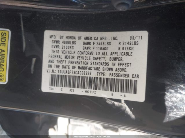 2012 ACURA TL 19UUA8F78CA006226 Photo 8