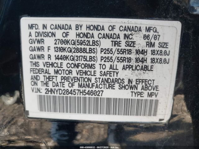 2007 ACURA MDX 2HNYD28457H546027 Photo 8