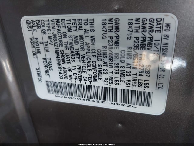Nissan Murano 2014 JN8AZ1MW4EW505403 Image 9