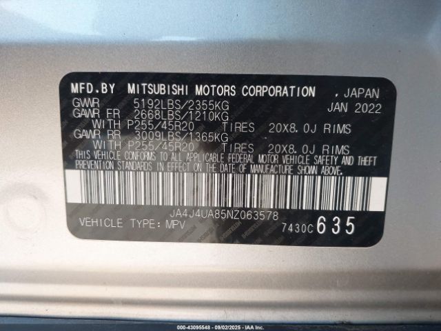 2022 MITSUBISHI OUTLANDER JA4J4UA85NZ063578 Photo 8