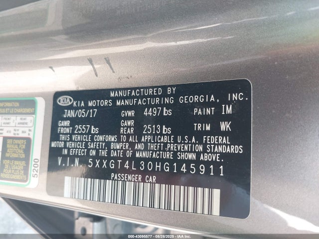 5XXGT4L30HG145911 KIA g 2.4 dohc gdi