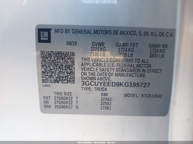 3GCUYEED9KG195727 Chevrolet l84 - di, dfm, alum, gen 5, var 2