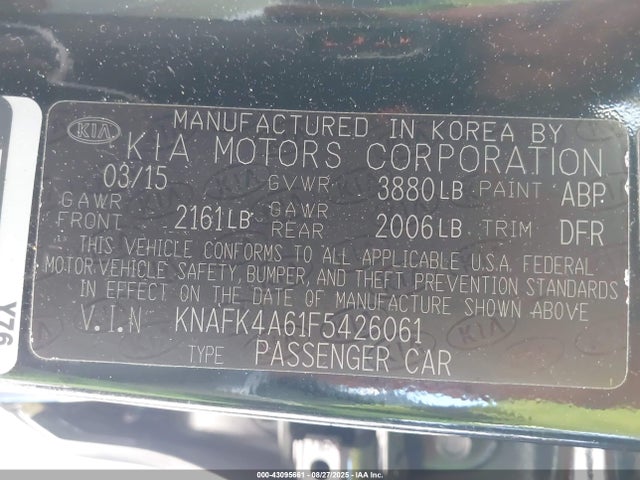 KNAFK4A61F5426061 KIA dohc mpi nu