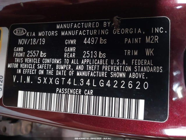 5XXGT4L34LG422620 KIA gdi