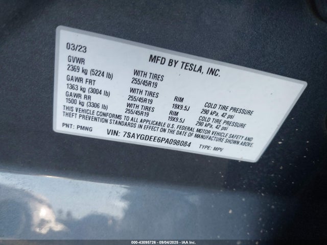 7SAYGDEE6PA098084 Tesla Model Y