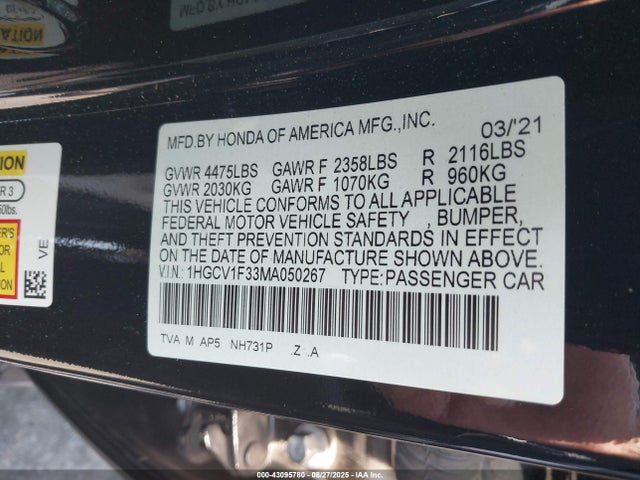 1HGCV1F33MA050267 Honda l15be