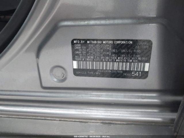 2019 MITSUBISHI OUTLANDER JA4AD2A38KZ007588 Photo 8