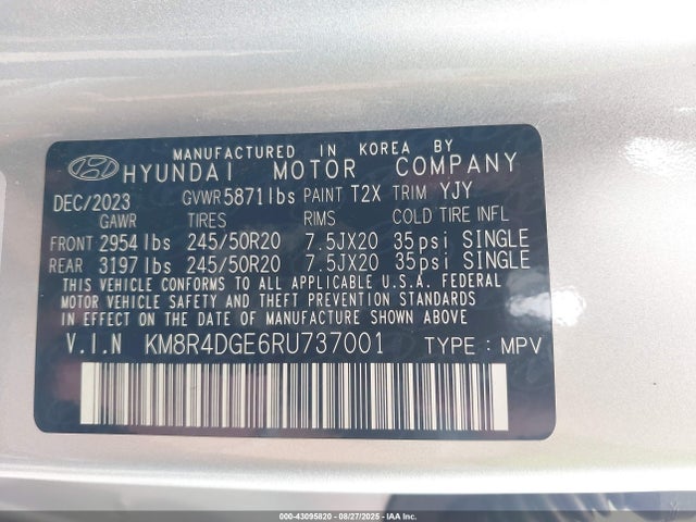 KM8R4DGE6RU737001 Hyundai gdi lambda ii