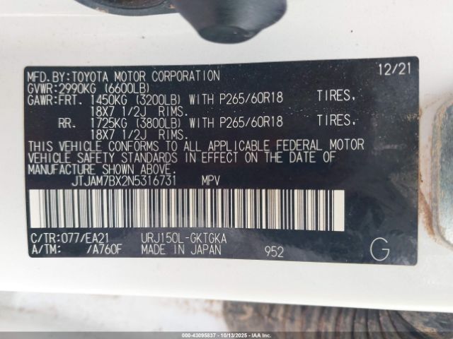 2022 LEXUS GX 460 JTJAM7BX2N5316731 Photo 8