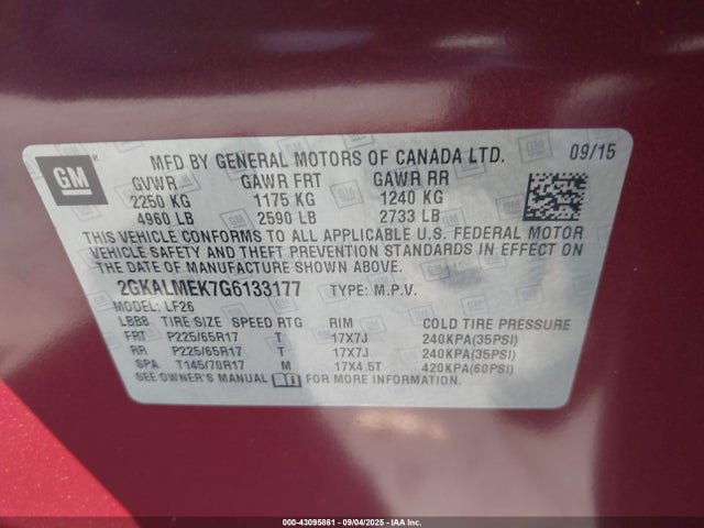 2GKALMEK7G6133177 GMC lea - e85 max, aluminum