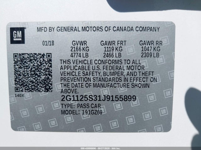2G1125S31J9155899 Chevrolet lfx - spark ignited direct injection, vvt, e85 max, alum