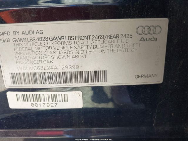 2004 AUDI A4 WAUVC68E24A129399 Photo 8
