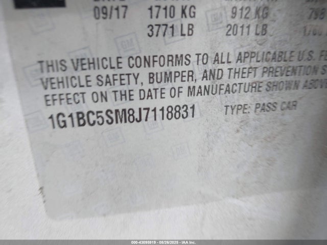 1G1BC5SM8J7118831 Chevrolet le2 -di: direct injection, vvt: variable valve timing, gen, alum