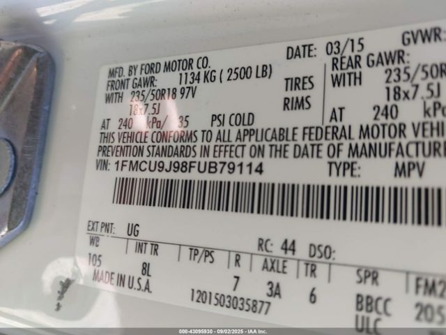 2015 FORD ESCAPE 1FMCU9J98FUB79114 Photo 8