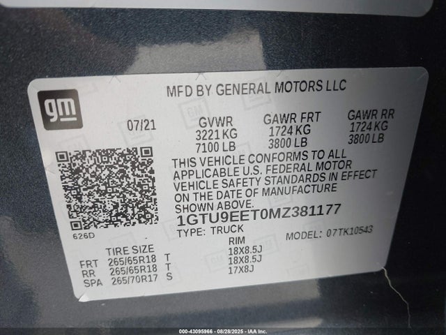 1GTU9EET0MZ381177 GMC Sierra 1500 4wd Short Box At4