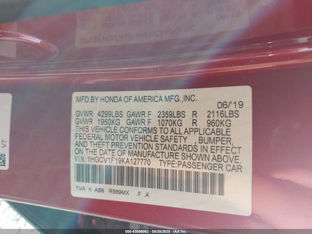 1HGCV1F19KA127770 Honda l15be