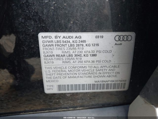 2019 AUDI Q5 WA1BNAFY8K2079058 Photo 8