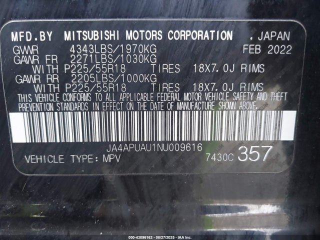 2022 MITSUBISHI OUTLANDER SPORT JA4APUAU1NU009616 Photo 8