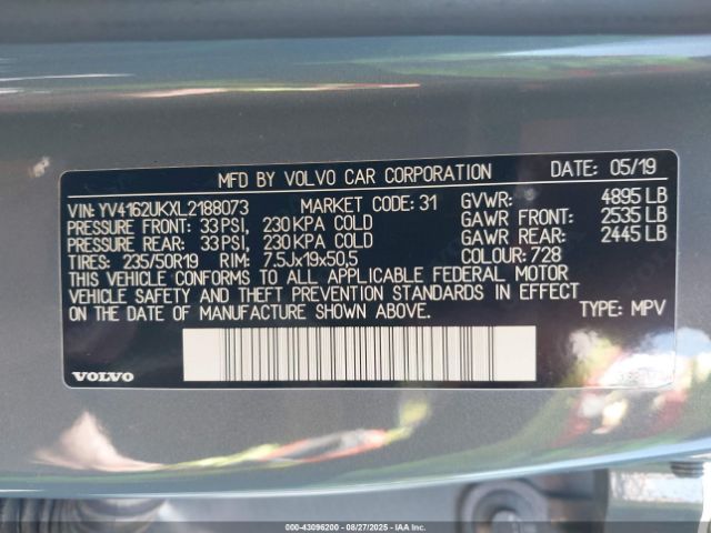 2020 VOLVO XC40 YV4162UKXL2188073 Photo 8