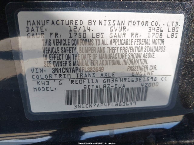 3N1CN7AP4FL883649 Nissan Versa