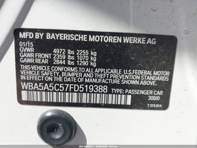 BMW 528I 2015 WBA5A5C57FD519388 Image 9