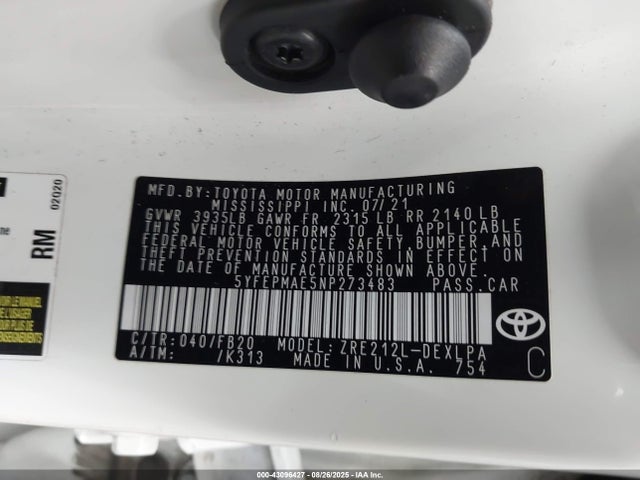 Toyota 2zr-fae 2022 5YFEPMAE5NP273483 Image 9
