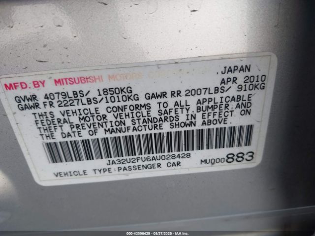 2010 MITSUBISHI LANCER JA32U2FU6AU028428 Photo 8