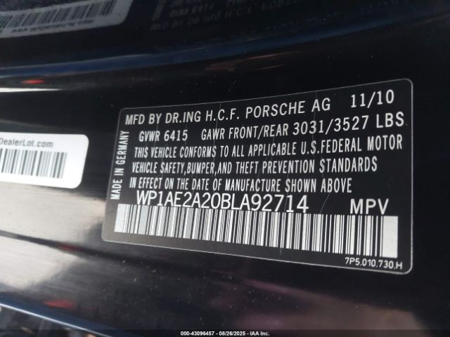 2011 PORSCHE CAYENNE HYBRID WP1AE2A20BLA92714 Photo 8