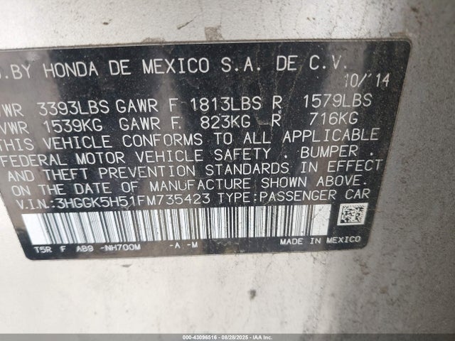 3HGGK5H51FM735423 Honda l15b1
