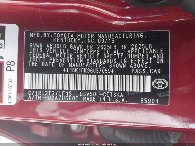 4T1BK1FK9GU570594 Toyota 2gr-fe