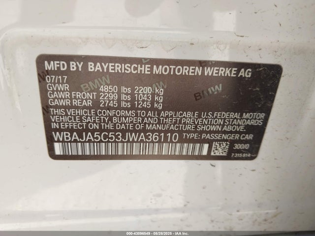 WBAJA5C53JWA36110 BMW 530I