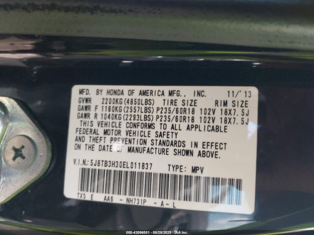 2014 ACURA RDX 5J8TB3H30EL011837 Photo 8