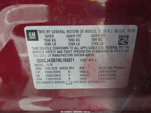 3GNCJKSB7HL169071 Chevrolet TRAX LS