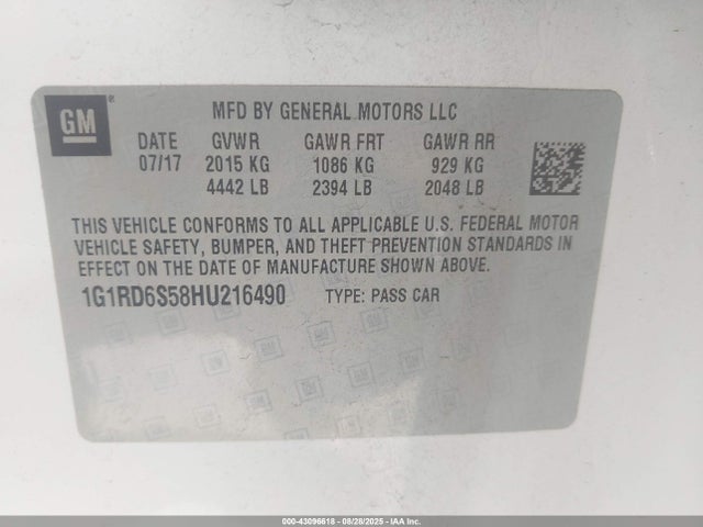 1G1RD6S58HU216490 Chevrolet l3a - di: direct injectio, vvt: variable valve timing, hybrid, gen 1