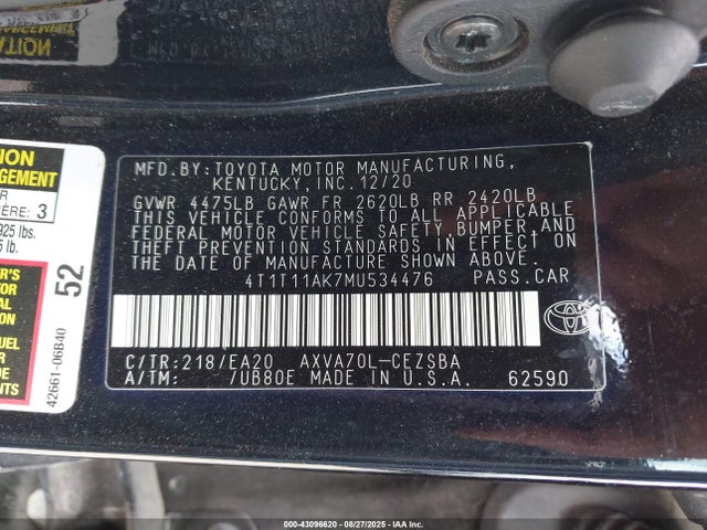 4T1T11AK7MU534476 Toyota a25a-fks