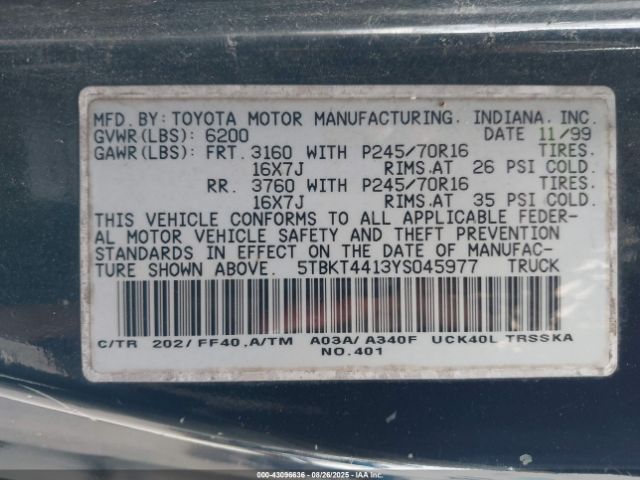 2000 TOYOTA TUNDRA 5TBKT4413YS045977 Photo 8