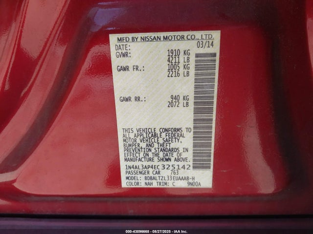 1N4AL3AP4EC325142 Nissan Altima