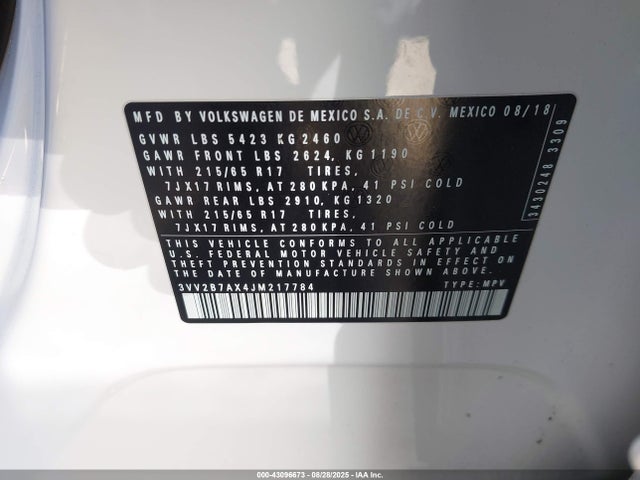 3VV2B7AX4JM217784 Volkswagen 2018