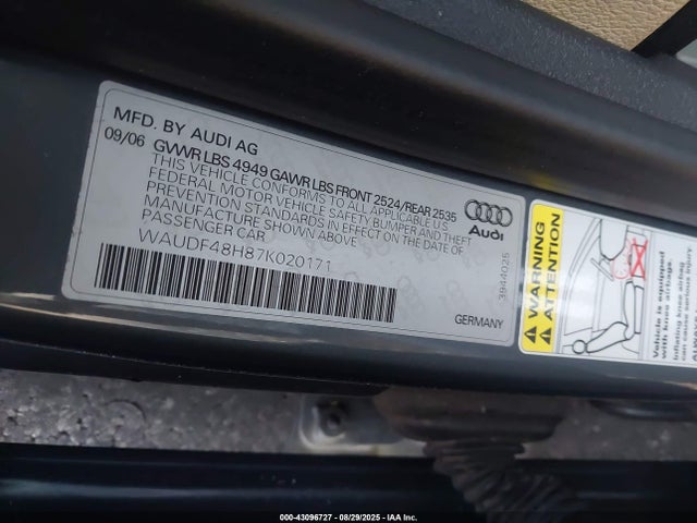 2007 AUDI A4 WAUDF48H87K020171 Photo 8