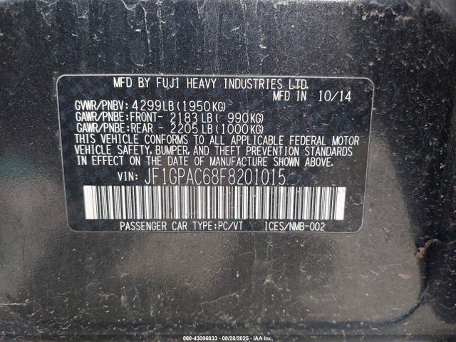 Subaru 2.0l na 2015 JF1GPAC68F8201015 Image 9