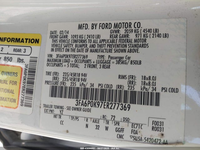Ford Fusion 2014 3FA6P0K97ER277369 Image 9
