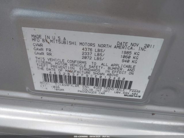 2012 MITSUBISHI GALANT 4A32B3FF9CE012460 Photo 8